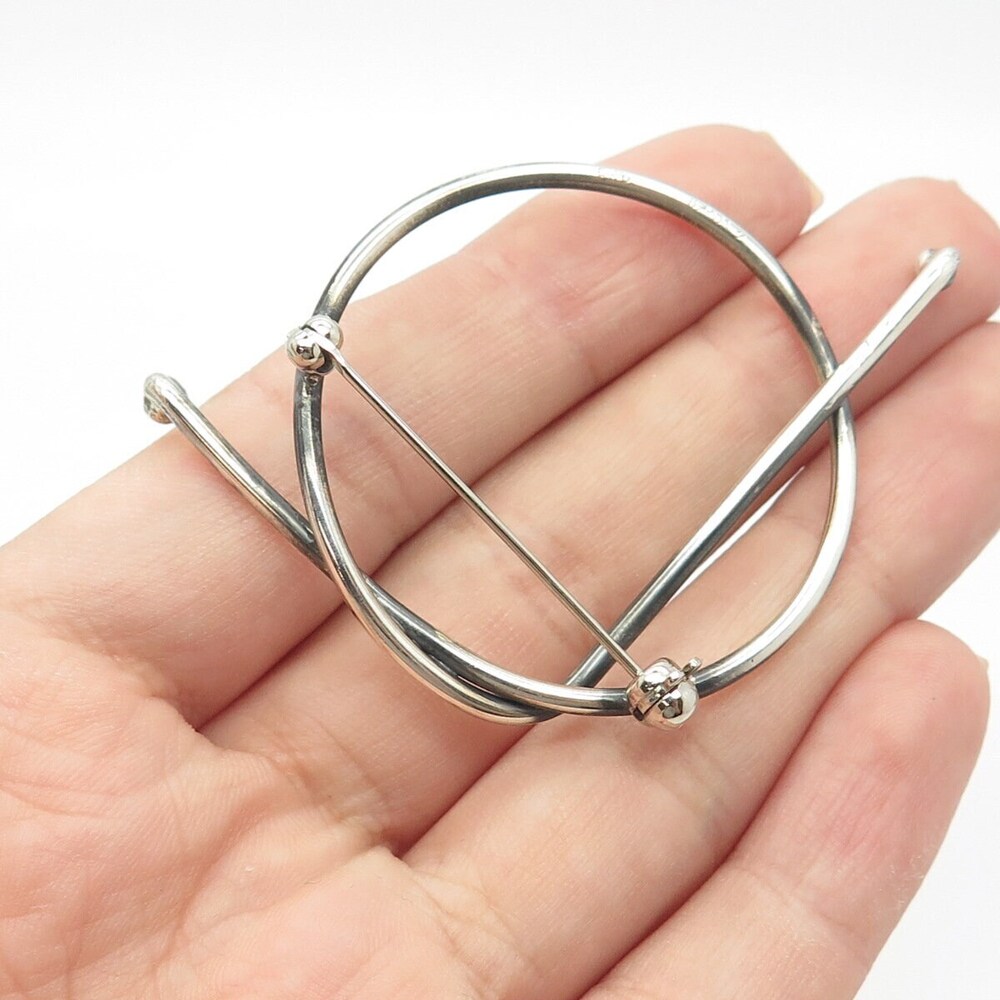 925 Sterling Silver Vintage Handcrafted Modernist Knot Pin Brooch - Picture 2 of 8